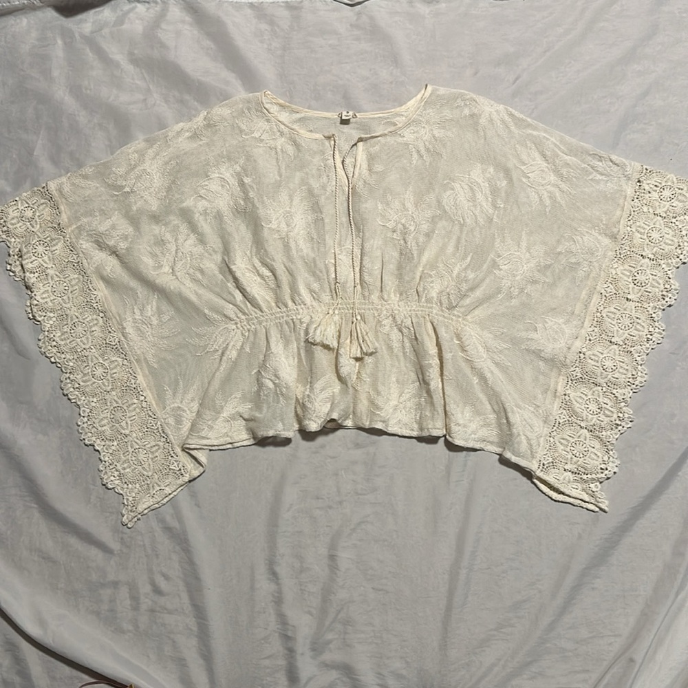 Anthropologie Lace Crochet Boho Top Cinch Waist Sz S - Picture 3 of 8